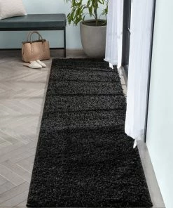 Well Woven Emerson Modern Solid Black Textured Shag Rug