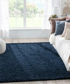 Well Woven Emerson Modern Solid Dark Blue Textured Shag Rug