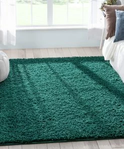 Well Woven Emerson Modern Solid Green Textured Shag Rug