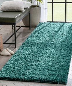 Well Woven Emerson Modern Solid Green Textured Shag Rug