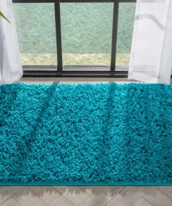 Well Woven Emerson Modern Solid Teal Textured Shag Rug Blue