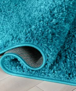 Well Woven Emerson Modern Solid Teal Textured Shag Rug Blue
