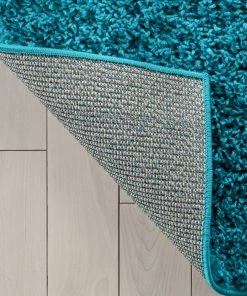 Well Woven Emerson Modern Solid Teal Textured Shag Rug Blue