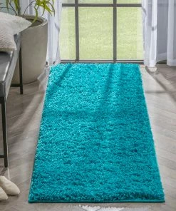 Well Woven Emerson Modern Solid Teal Textured Shag Rug Blue