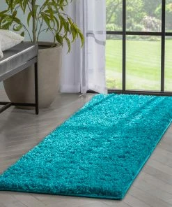Well Woven Emerson Modern Solid Teal Textured Shag Rug Blue