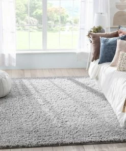 Well Woven Emerson Modern Solid Light Grey Textured Shag Rug