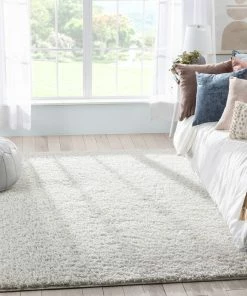 Well Woven Emerson Modern Solid Ivory Textured Shag Rug