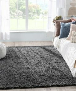 Well Woven Emerson Modern Solid Dark Grey Textured Shag Rug
