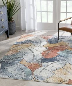 Well Woven Ravenna Vintage Abstract Leaves Blue Red Rug Global