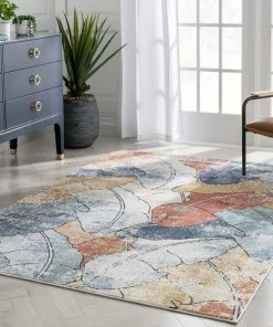 Well Woven Ravenna Vintage Abstract Leaves Blue Red Rug Global