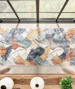 Well Woven Ravenna Vintage Abstract Leaves Blue Red Rug Global