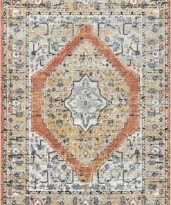 Well Woven Messina Vintage Medallion Botanical Border Rust Rug