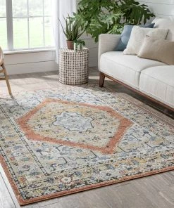Well Woven Messina Vintage Medallion Botanical Border Rust Rug