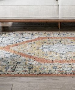 Well Woven Messina Vintage Medallion Botanical Border Rust Rug