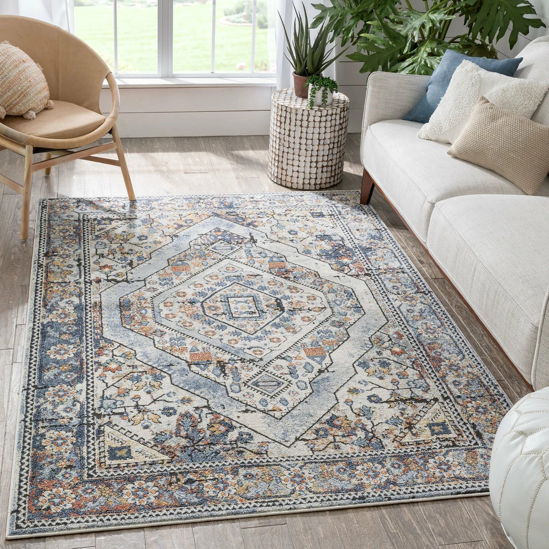 Well Woven Global Salerno Bohemian Vintage Persian Medallion Ivory Blue Rug 1 Well Woven Global Salerno Bohemian Vintage Persian Medallion Ivory Blue Rug