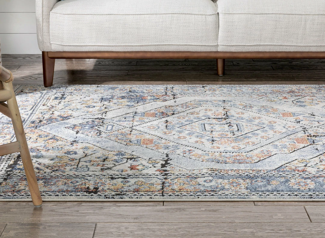 Well Woven Global Salerno Bohemian Vintage Persian Medallion Ivory Blue Rug 8 Well Woven Global Salerno Bohemian Vintage Persian Medallion Ivory Blue Rug