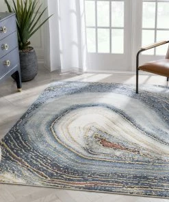 Well Woven Aversa Geometric Abstract Waves Blue Rug