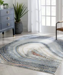 Well Woven Aversa Geometric Abstract Waves Blue Rug