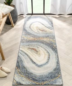 Well Woven Aversa Geometric Abstract Waves Blue Rug