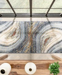 Well Woven Aversa Geometric Abstract Waves Blue Rug