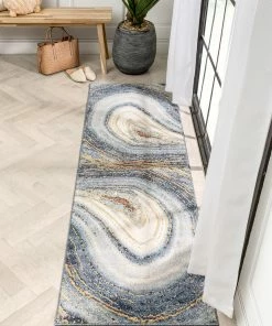 Well Woven Aversa Geometric Abstract Waves Blue Rug