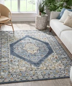 Well Woven Global Messina Vintage Oriental Medallion Blue Rug