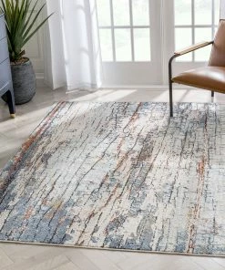 Well Woven Teramo Abstract Pattern Geometric Stripes Blue Rug Vintage