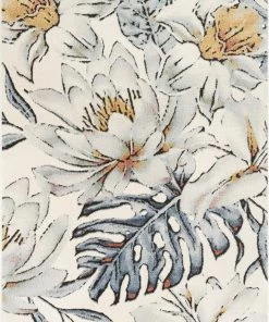 Well Woven Aprilia Tropical Floral Leaves Ivory Blue Rug