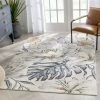 Well Woven Aprilia Tropical Floral Leaves Ivory Blue Rug
