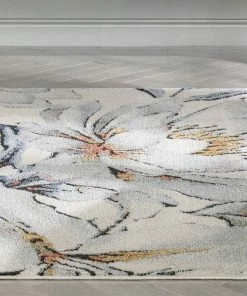 Well Woven Aprilia Tropical Floral Leaves Ivory Blue Rug