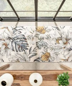 Well Woven Aprilia Tropical Floral Leaves Ivory Blue Rug