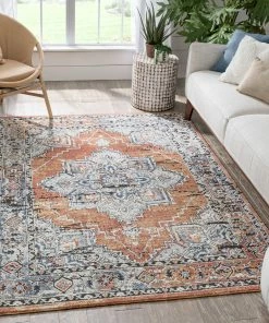 Well Woven Andria Vintage Medallion Botanical Border Rust Rug Global