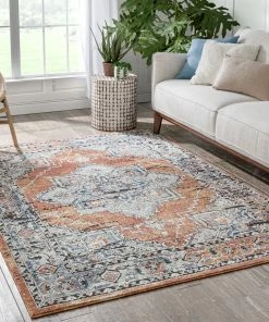 Well Woven Andria Vintage Medallion Botanical Border Rust Rug Global