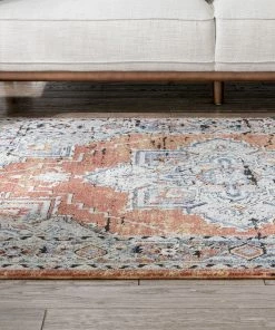 Well Woven Andria Vintage Medallion Botanical Border Rust Rug Global