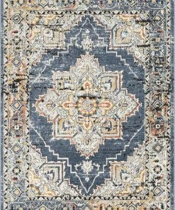 Well Woven Global Andria Vintage Medallion Botanical Border Blue Rug