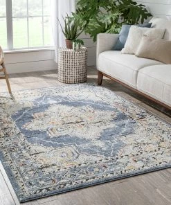 Well Woven Global Andria Vintage Medallion Botanical Border Blue Rug