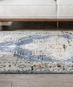 Well Woven Global Andria Vintage Medallion Botanical Border Blue Rug