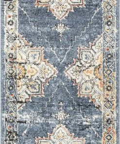 Well Woven Global Andria Vintage Medallion Botanical Border Blue Rug