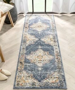Well Woven Global Andria Vintage Medallion Botanical Border Blue Rug