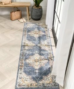 Well Woven Global Andria Vintage Medallion Botanical Border Blue Rug