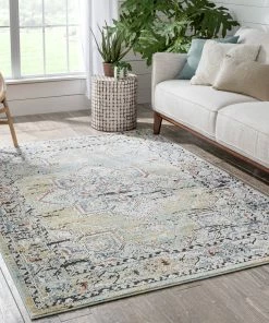 Well Woven Andria Vintage Medallion Botanical Border Green Rug