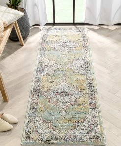 Well Woven Andria Vintage Medallion Botanical Border Green Rug