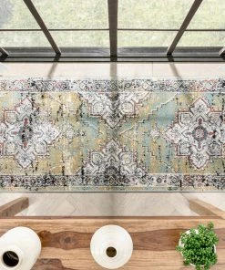 Well Woven Andria Vintage Medallion Botanical Border Green Rug