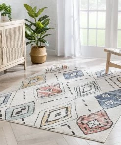 Well Woven Global Cesena Tribal Moroccan Diamond Ivory Rug