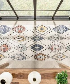 Well Woven Global Cesena Tribal Moroccan Diamond Ivory Rug