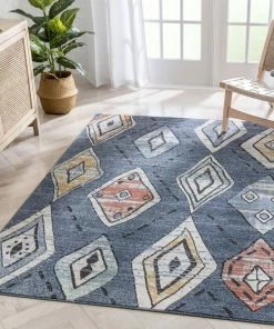 Well Woven Cesena Tribal Moroccan Diamond Blue Rug