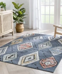 Well Woven Cesena Tribal Moroccan Diamond Blue Rug