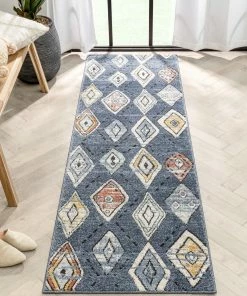 Well Woven Cesena Tribal Moroccan Diamond Blue Rug