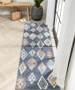 Well Woven Cesena Tribal Moroccan Diamond Blue Rug