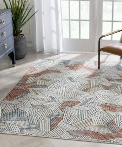 Well Woven Vintage Varese Abstract Geometric Stripes Red Rug